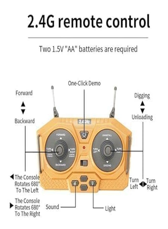JOYJAY 1/20 Scale New J-C-B Excavator Toy for 6-12 Yr Boys, Best Birthday Gifts for Kids 7 8 9 10 11 Year Old, Rc Construction Toys with Metal Shovel, Lights, Sounds 2.4Ghz, Multi Color - Image 2